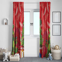 Kakapo New Zealand Christmas Window Curtain Meri Kirihimete Pohutukawa - Red Color LT14 - Polynesian Pride