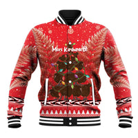 Kiwi New Zealand Christmas Baseball Jacket Meri Kirihimete Silver Fern - Red Color LT14 Unisex Red - Polynesian Pride