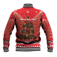 Kiwi New Zealand Christmas Baseball Jacket Meri Kirihimete Silver Fern - Red Color LT14 - Polynesian Pride