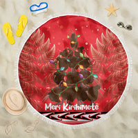 Kiwi New Zealand Christmas Beach Blanket Meri Kirihimete Silver Fern - Red Color LT14 One Size 150cm Red - Polynesian Pride