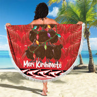 Kiwi New Zealand Christmas Beach Blanket Meri Kirihimete Silver Fern - Red Color LT14 - Polynesian Pride