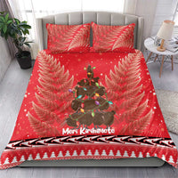 Kiwi New Zealand Christmas Bedding Set Meri Kirihimete Silver Fern - Red Color LT14 - Polynesian Pride