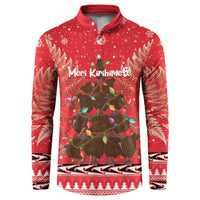 Kiwi New Zealand Christmas Button Sweatshirt Meri Kirihimete Silver Fern - Red Color LT14 Red - Polynesian Pride