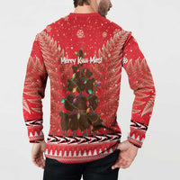 Kiwi New Zealand Christmas Button Sweatshirt Meri Kirihimete Silver Fern - Red Color LT14 - Polynesian Pride