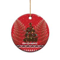 Kiwi New Zealand Christmas Ceramic Ornament Meri Kirihimete Silver Fern - Red Color LT14 - Polynesian Pride
