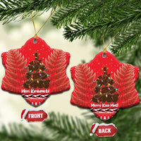 Kiwi New Zealand Christmas Ceramic Ornament Meri Kirihimete Silver Fern - Red Color LT14 Snow Flake Red - Polynesian Pride