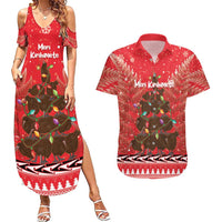 Kiwi New Zealand Christmas Couples Matching Summer Maxi Dress and Hawaiian Shirt Meri Kirihimete Silver Fern - Red Color LT14 Red - Polynesian Pride