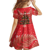 Kiwi New Zealand Christmas Family Matching Long Sleeve Bodycon Dress and Hawaiian Shirt Meri Kirihimete Silver Fern - Red Color LT14 - Polynesian Pride