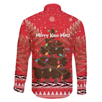 Kiwi New Zealand Christmas Family Matching Off The Shoulder Long Sleeve Dress and Hawaiian Shirt Meri Kirihimete Silver Fern - Red Color LT14 - Polynesian Pride