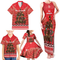 Kiwi New Zealand Christmas Family Matching Tank Maxi Dress and Hawaiian Shirt Meri Kirihimete Silver Fern - Red Color LT14 - Polynesian Pride