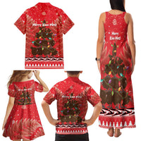 Kiwi New Zealand Christmas Family Matching Tank Maxi Dress and Hawaiian Shirt Meri Kirihimete Silver Fern - Red Color LT14 - Polynesian Pride