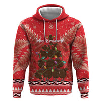 Kiwi New Zealand Christmas Hoodie Meri Kirihimete Silver Fern - Red Color LT14 Pullover Hoodie Red - Polynesian Pride