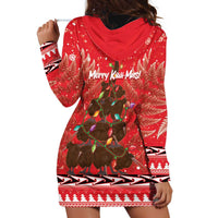 Kiwi New Zealand Christmas Hoodie Dress Meri Kirihimete Silver Fern - Red Color LT14 - Polynesian Pride