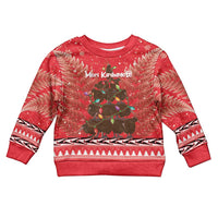 Kiwi New Zealand Christmas Kid Ugly Christmas Sweater Meri Kirihimete Silver Fern - Red Color LT14 Kid Red - Polynesian Pride