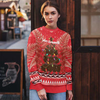 Kiwi New Zealand Christmas Ugly Christmas Sweater Meri Kirihimete Silver Fern - Red Color LT14 - Polynesian Pride