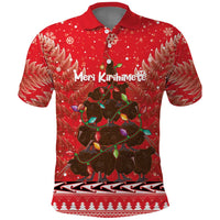 Kiwi New Zealand Christmas Polo Shirt Meri Kirihimete Silver Fern - Red Color LT14 Red - Polynesian Pride
