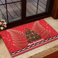 Kiwi New Zealand Christmas Rubber Doormat Meri Kirihimete Silver Fern - Red Color LT14 - Polynesian Pride