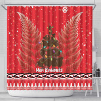 Kiwi New Zealand Christmas Shower Curtain Meri Kirihimete Silver Fern - Red Color LT14 - Polynesian Pride