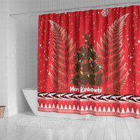 Kiwi New Zealand Christmas Shower Curtain Meri Kirihimete Silver Fern - Red Color LT14 - Polynesian Pride
