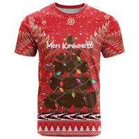 Kiwi New Zealand Christmas T Shirt Meri Kirihimete Silver Fern - Red Color LT14 Red - Polynesian Pride