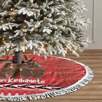 Kiwi New Zealand Christmas Tree Skirt Meri Kirihimete Silver Fern - Red Color LT14 - Polynesian Pride