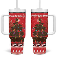 Kiwi New Zealand Christmas Tumbler With Handle Meri Kirihimete Silver Fern - Red Color LT14 One Size: 40 oz Red - Polynesian Pride
