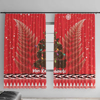 Kiwi New Zealand Christmas Window Curtain Meri Kirihimete Silver Fern - Red Color LT14 With Hooks Red - Polynesian Pride