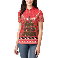 Kiwi New Zealand Christmas Women Polo Shirt Meri Kirihimete Silver Fern - Red Color LT14 - Polynesian Pride
