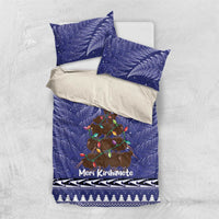 Kiwi New Zealand Christmas Bedding Set Meri Kirihimete Silver Fern - Blue Color LT14 US Twin 172cm x 218cm Blue - Polynesian Pride