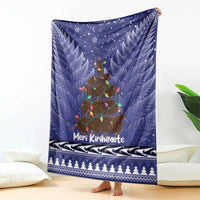 Kiwi New Zealand Christmas Blanket Meri Kirihimete Silver Fern - Blue Color LT14 - Polynesian Pride