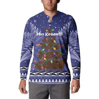 Kiwi New Zealand Christmas Button Sweatshirt Meri Kirihimete Silver Fern - Blue Color LT14 - Polynesian Pride