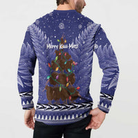 Kiwi New Zealand Christmas Button Sweatshirt Meri Kirihimete Silver Fern - Blue Color LT14 - Polynesian Pride