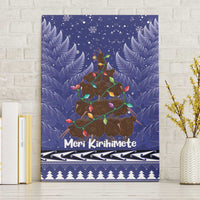 Kiwi New Zealand Christmas Canvas Wall Art Meri Kirihimete Silver Fern - Blue Color LT14 Without Frame Blue - Polynesian Pride