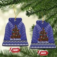 Kiwi New Zealand Christmas Ceramic Ornament Meri Kirihimete Silver Fern - Blue Color LT14 Bell Flake Blue - Polynesian Pride