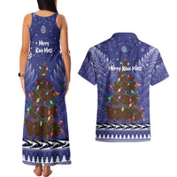 Kiwi New Zealand Christmas Couples Matching Tank Maxi Dress and Hawaiian Shirt Meri Kirihimete Silver Fern - Blue Color LT14 - Polynesian Pride
