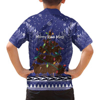 Kiwi New Zealand Christmas Family Matching Long Sleeve Bodycon Dress and Hawaiian Shirt Meri Kirihimete Silver Fern - Blue Color LT14 - Polynesian Pride