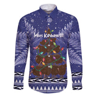 Kiwi New Zealand Christmas Family Matching Off Shoulder Maxi Dress and Hawaiian Shirt Meri Kirihimete Silver Fern - Blue Color LT14 Dad's Shirt - Long Sleeve Blue - Polynesian Pride