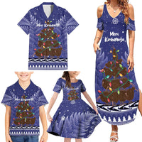 Kiwi New Zealand Christmas Family Matching Summer Maxi Dress and Hawaiian Shirt Meri Kirihimete Silver Fern - Blue Color LT14 - Polynesian Pride