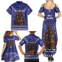 Kiwi New Zealand Christmas Family Matching Summer Maxi Dress and Hawaiian Shirt Meri Kirihimete Silver Fern - Blue Color LT14 - Polynesian Pride