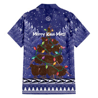 Kiwi New Zealand Christmas Family Matching Tank Maxi Dress and Hawaiian Shirt Meri Kirihimete Silver Fern - Blue Color LT14 - Polynesian Pride