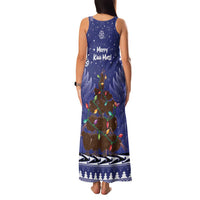 Kiwi New Zealand Christmas Family Matching Tank Maxi Dress and Hawaiian Shirt Meri Kirihimete Silver Fern - Blue Color LT14 - Polynesian Pride