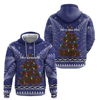 Kiwi New Zealand Christmas Hoodie Meri Kirihimete Silver Fern - Blue Color LT14 - Polynesian Pride