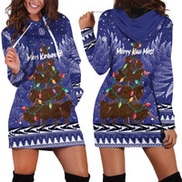 Kiwi New Zealand Christmas Hoodie Dress Meri Kirihimete Silver Fern - Blue Color LT14 - Polynesian Pride