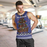 Kiwi New Zealand Christmas Men Tank Top Meri Kirihimete Silver Fern - Blue Color LT14 Blue - Polynesian Pride