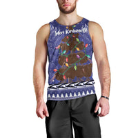 Kiwi New Zealand Christmas Men Tank Top Meri Kirihimete Silver Fern - Blue Color LT14 - Polynesian Pride