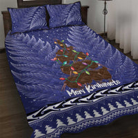 Kiwi New Zealand Christmas Quilt Bed Set Meri Kirihimete Silver Fern - Blue Color LT14 Blue - Polynesian Pride