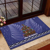 Kiwi New Zealand Christmas Rubber Doormat Meri Kirihimete Silver Fern - Blue Color LT14 - Polynesian Pride