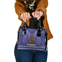 Kiwi New Zealand Christmas Shoulder Handbag Meri Kirihimete Silver Fern - Blue Color LT14 One Size Blue - Polynesian Pride