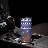Kiwi New Zealand Christmas Skinny Tumbler Meri Kirihimete Silver Fern - Blue Color LT14 - Polynesian Pride