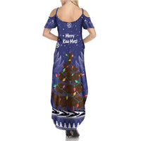 Kiwi New Zealand Christmas Summer Maxi Dress Meri Kirihimete Silver Fern - Blue Color LT14 - Polynesian Pride